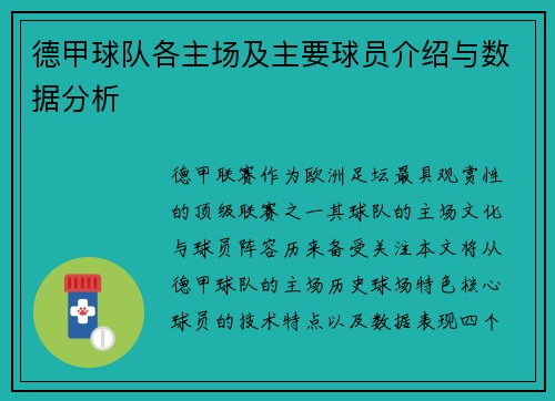 德甲球队各主场及主要球员介绍与数据分析